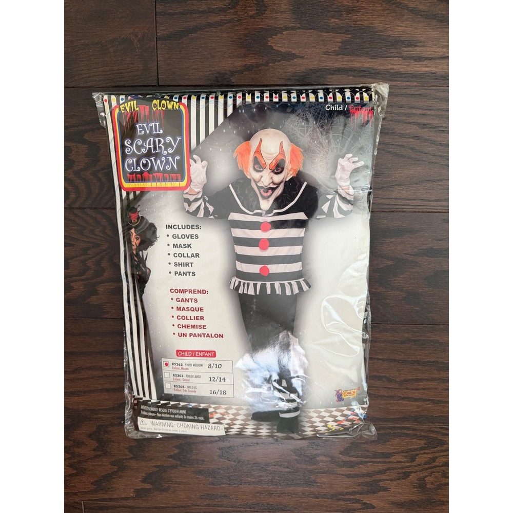 Evil Scary Clown Kids Halloween Costume Set Striped 85262 Size Medium 8-10